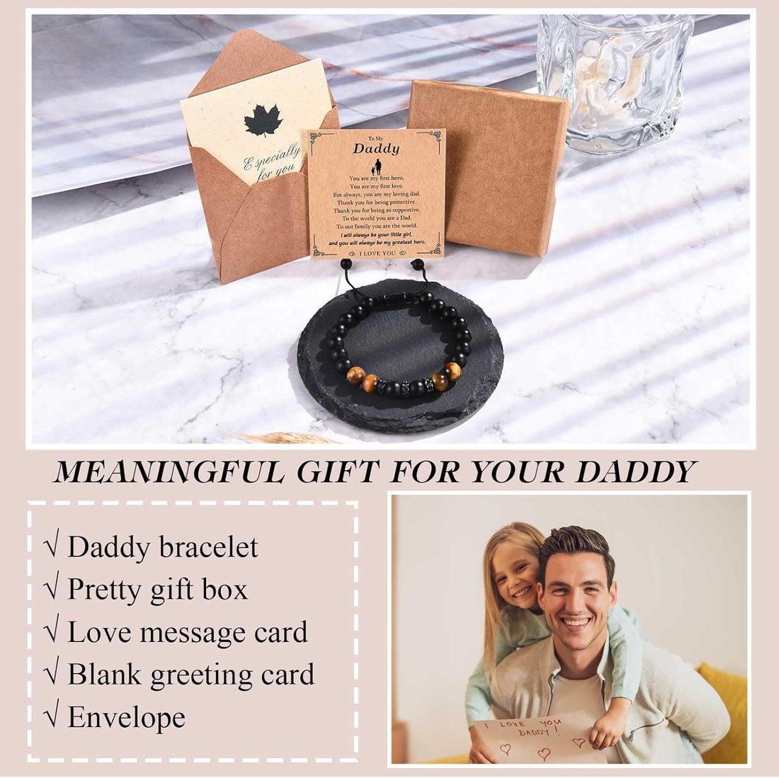 TEVOP Gifts for Dad Son Grandson Grandad Daddy, Tiger Eye Stone Bracelet Adjustable Bracelet Gifts from Daughter Mum Grandparents, Perfect Birthday Graduation Christmas Presents