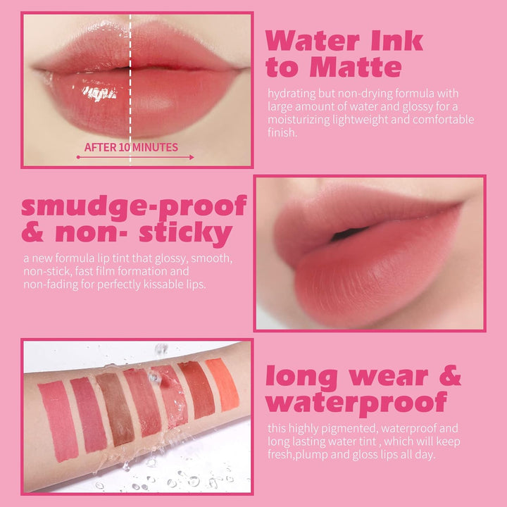 KIMUSE Water Gel Lip Tint Trio, Moisturizing Lightweight Lip Stain, Highly Pigmented Long Lasting Glossy Lipstain, Hydrate Glossy Finish Lipgloss Makeup