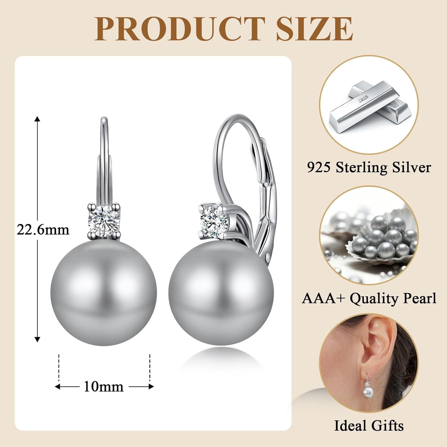 Jiahanzb Plated Pearl Earrings from Austria 925 Sterling Silver Earrings Hypoallergenic Pearl Drop Earrings Fine Jewelry for Women