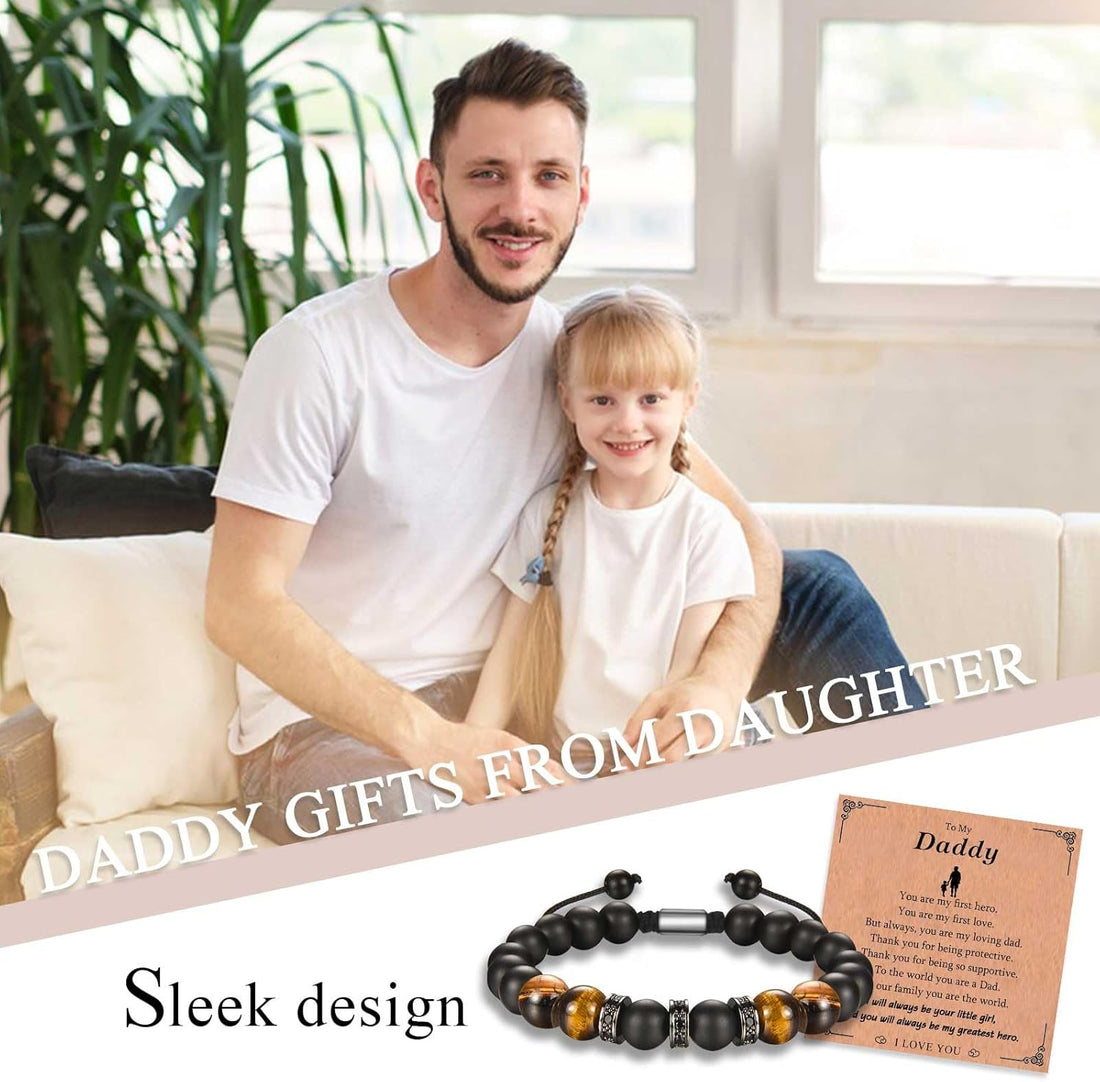 TEVOP Gifts for Dad Son Grandson Grandad Daddy, Tiger Eye Stone Bracelet Adjustable Bracelet Gifts from Daughter Mum Grandparents, Perfect Birthday Graduation Christmas Presents