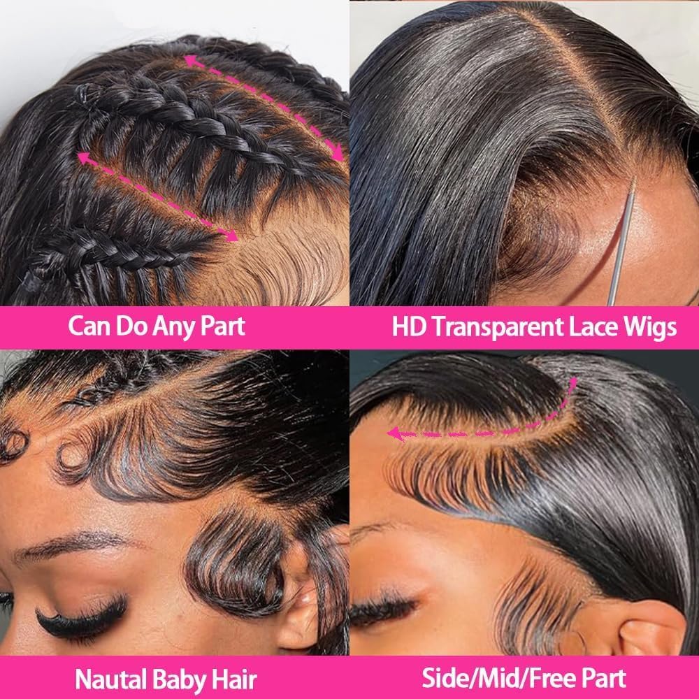 Bele 13x6 HD Transparent Lace Front Wigs Human Hair 22 inch Sliky Straight Lace Front Wigs 180 Density Brazilian Straight Human Hair Wigs for Women Pre Plucked with Baby Hair Natural Color