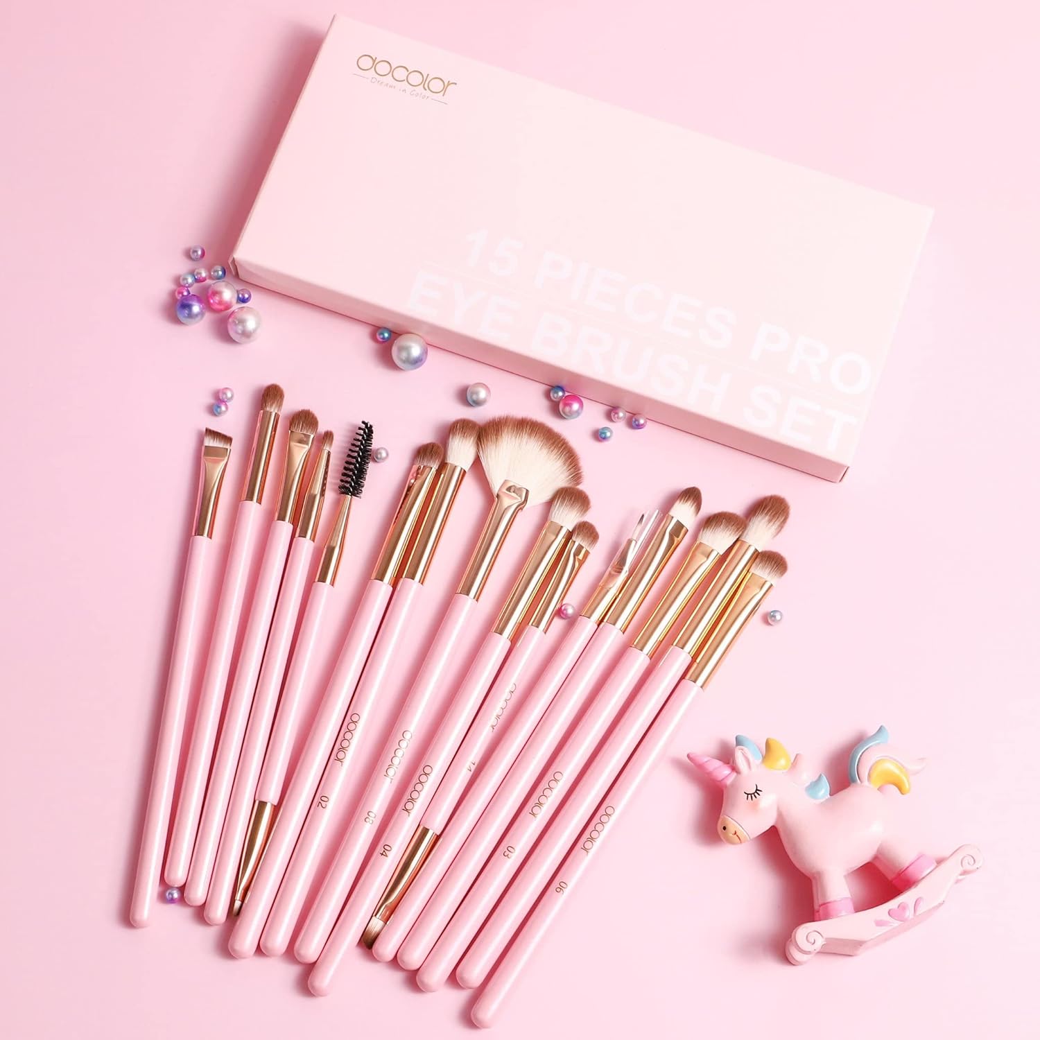 Docolor Eye Makeup Brushes 15Pcs Synthetic Eyeshadow Brush Eye Makeup Brush Set with Soft Hairs Professional Eye Shadow Blending Concealer Eyebrow Eye Liners Premium Eye Make Up Brushes Set(Pink)