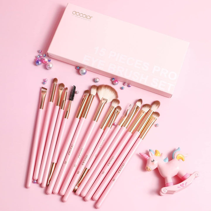 Docolor Eye Makeup Brushes 15Pcs Synthetic Eyeshadow Brush Eye Makeup Brush Set with Soft Hairs Professional Eye Shadow Blending Concealer Eyebrow Eye Liners Premium Eye Make Up Brushes Set(Pink)