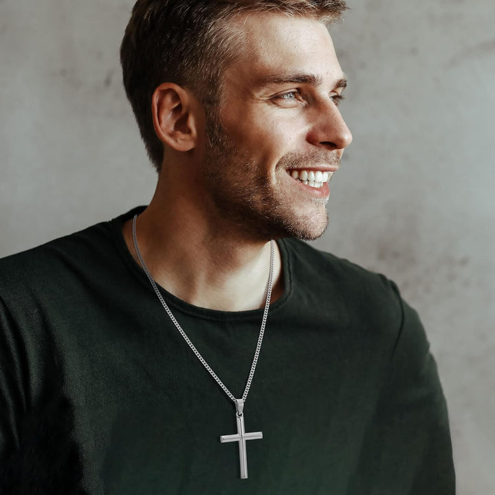 Cross Necklace for Men, Stainless Steel Men's Cross Necklace, Chain with Cross Pendant Silver Black Gold, Stylish Gift for Men Him