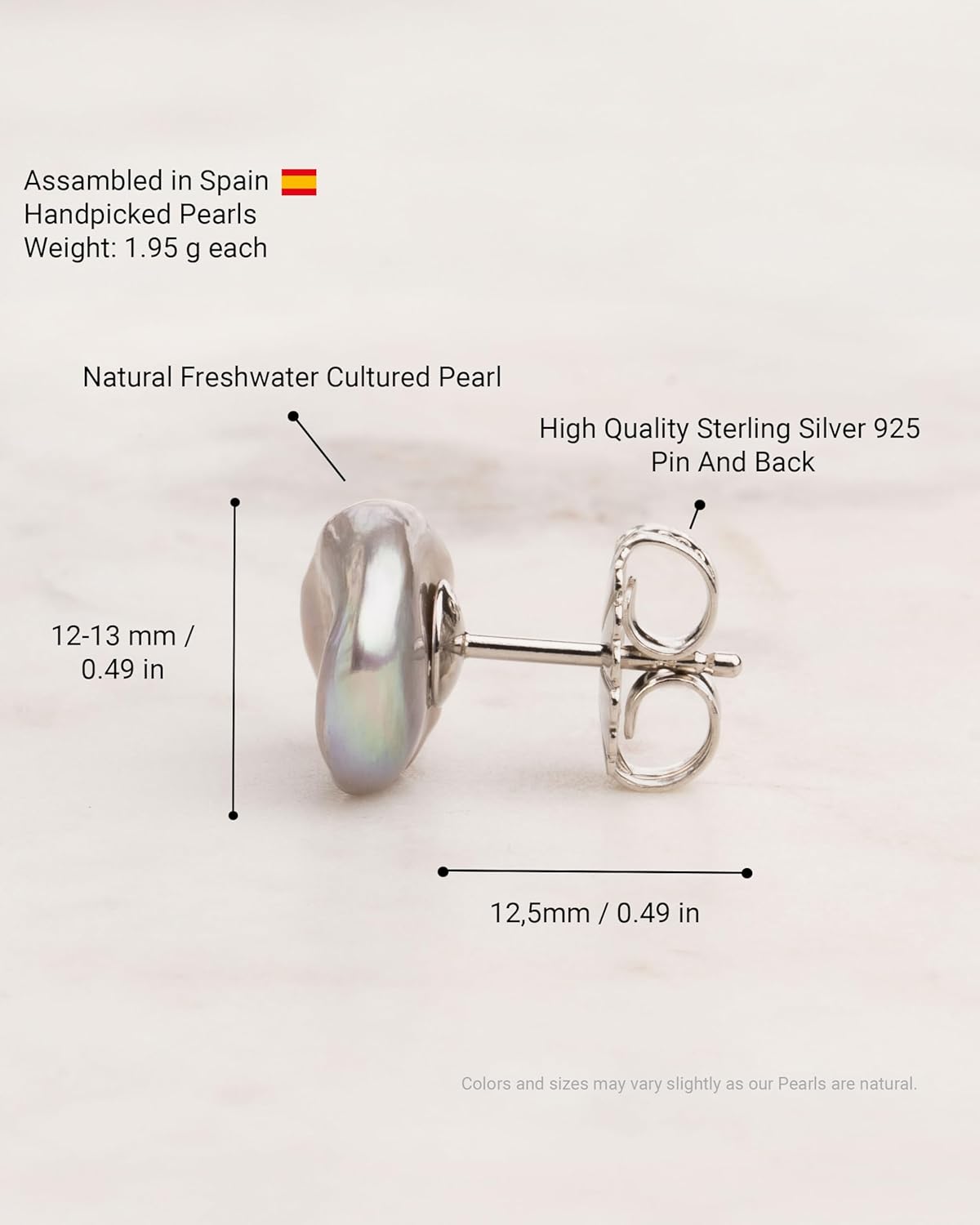 Woman Pearl Earrings Freshwater Cultured Keshi Pearls in White and Gray by SECRET & YOU | Sterling Silver 925 | Available in 10 sizes from 7-8 mm to 15-16 mm