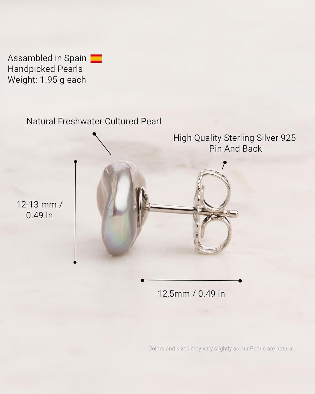 Woman Pearl Earrings Freshwater Cultured Keshi Pearls in White and Gray by SECRET & YOU | Sterling Silver 925 | Available in 10 sizes from 7-8 mm to 15-16 mm