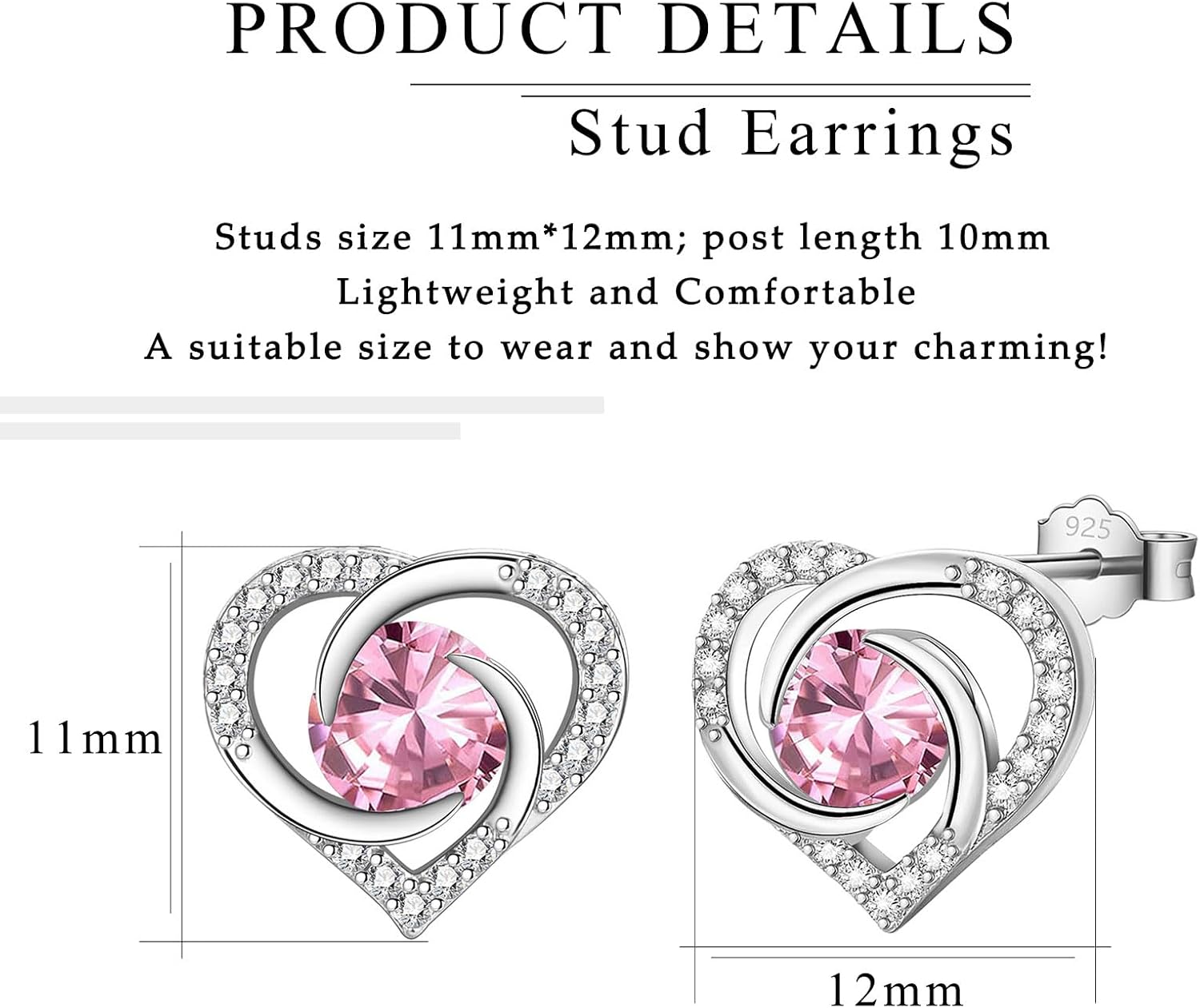 Earrings for Women, Sterling Silver Stud Earrings for Sensitive Ears¦Hypoallergenic Cubic Zirconia Silver Studs Earrings Gift for Girls¦Birthday Christmas Anniversary Jewellery Earrings Gift