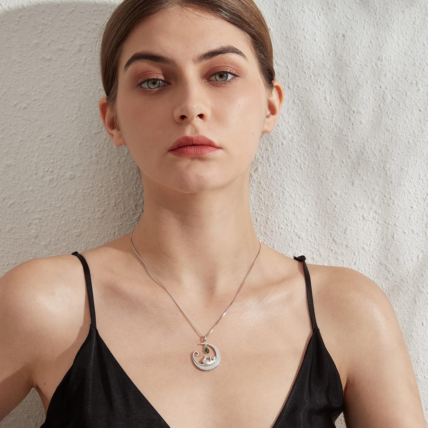 Jiamiaoi Cat Necklace for Women 925 Sterling Silver Cat Necklace Cute Cat Jewelry,Diamond Cat Necklace Cubic Zirconia Silver Necklaces for Women