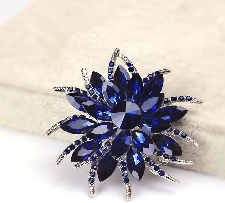 Flower Brooch Pin For Women Brides Created Blue Crystal Brooch, Crystal, Crystal