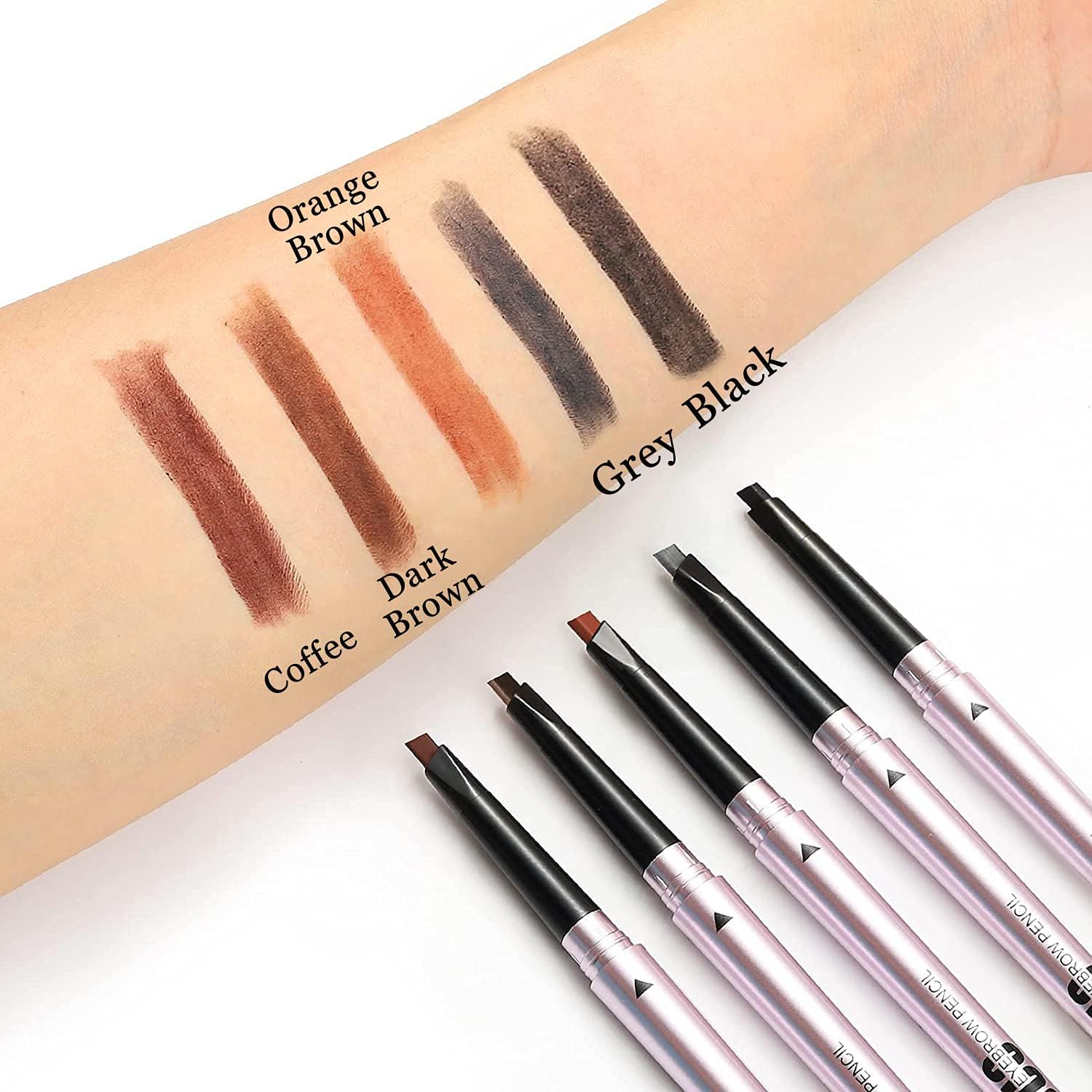 Mihqy 2 PCS Eyebrow Pencil with Brow Brush, Dual Ended Eyebrow Pen, Automatic Makeup Cosmetic Tool(Grey)