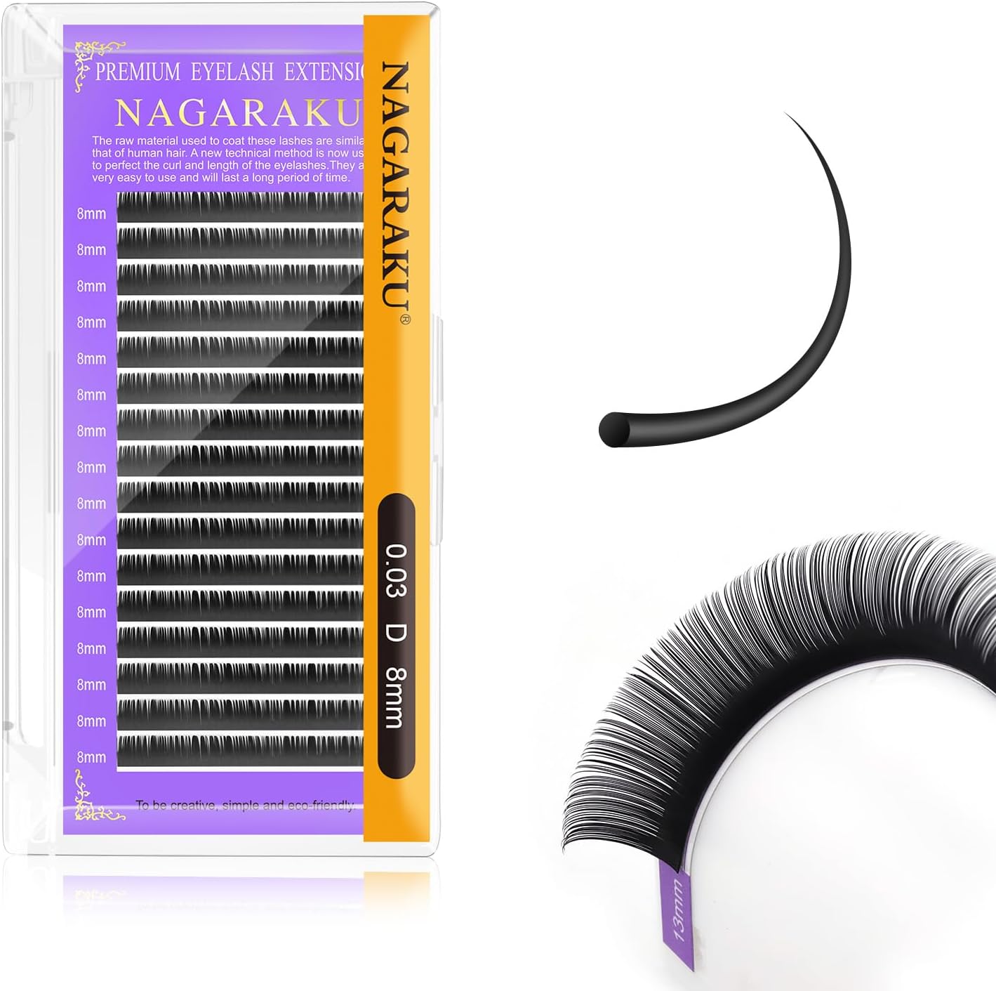 NAGARAKU Extension Eyelash Supplies Classic 1:1 Lashes Individual Volume Lash Extensions Soft Single Eyelashes Natural Semi Permanent Eyelashes Matte Black 16 Rows (0.03mm D Curl 8mm)