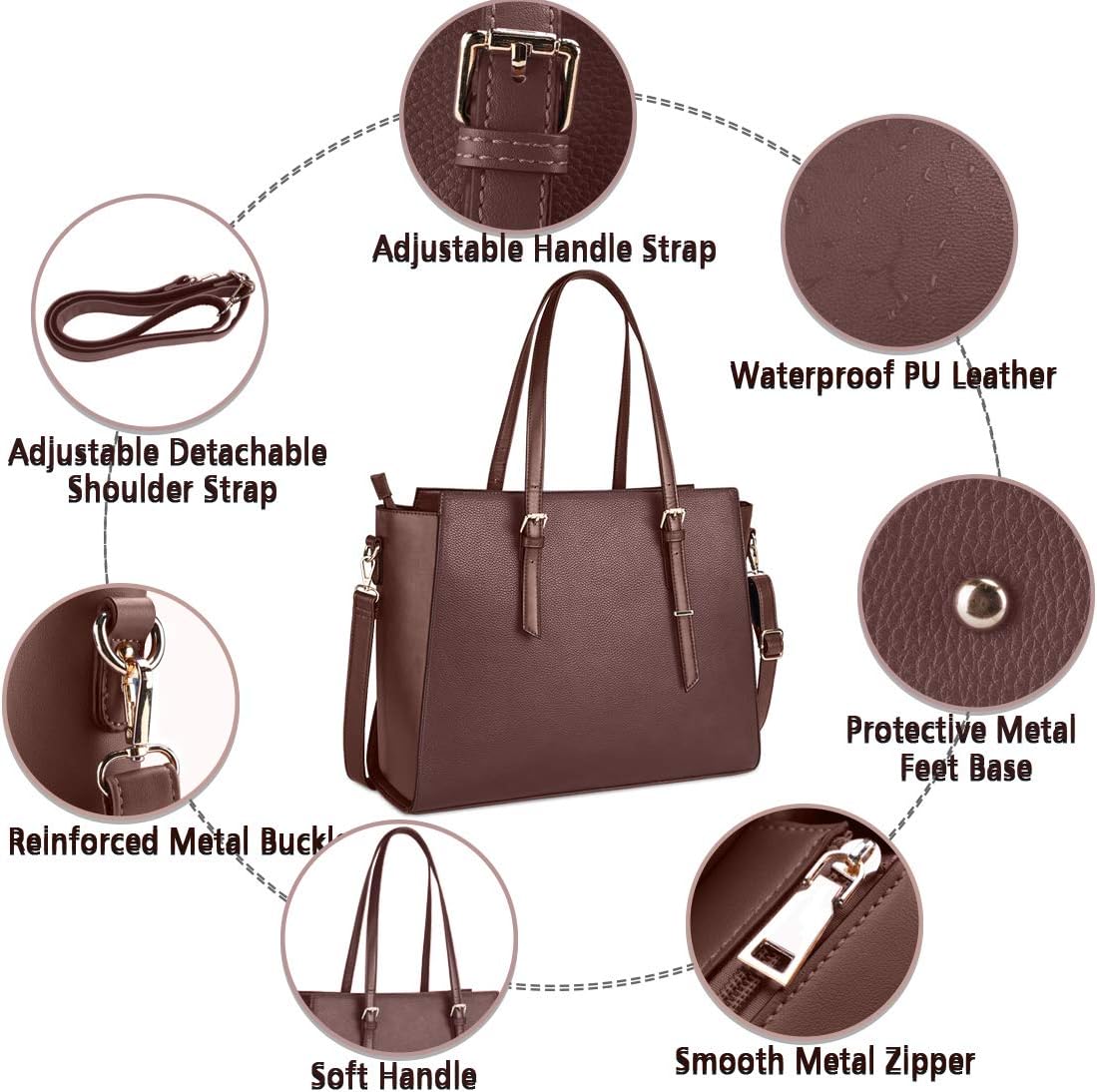 NEWHEY Laptop Bags for women Large Leather Handbags Ladies Laptop Tote Bag Business Work Shoulder Bag Lightweight 15.6 Inch