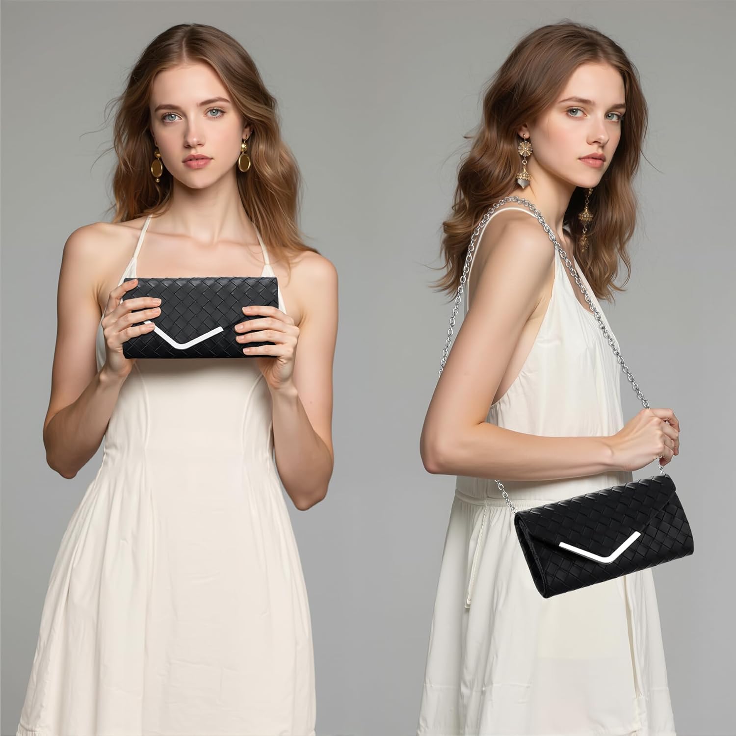 Larcenciel Women's Clutches, Shiny Sequins Evening Bags with Detachable Chain, Envelope Handbags for Ladies, Elegant Cross Body Shoulder Bags Purses Wallet for Women Bridal Prom Party Wedding