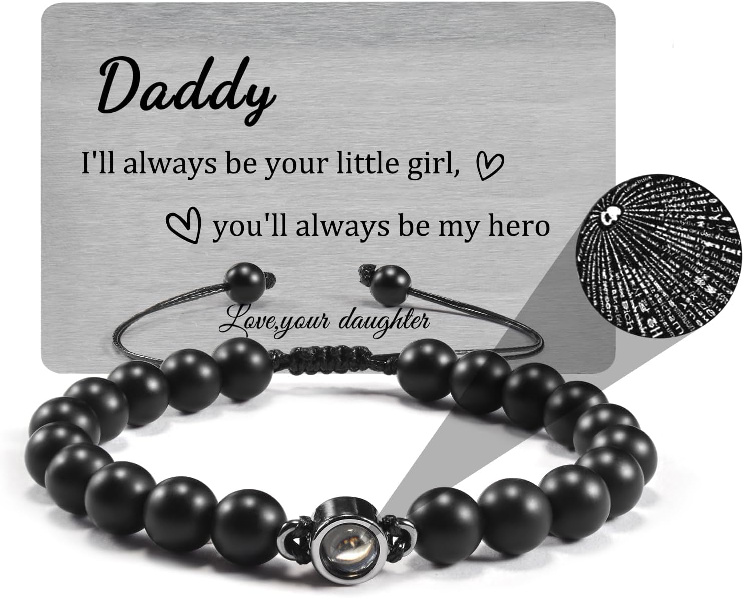 SUNSH Father's Day Gift, Dad Bracelet, Gift for Dad, Mens Bracelets,Father's Day/Thanksgiving/Birthday Gift, I Love You in 100 Languages Projected Stone Bracelet, Personalised Gifts