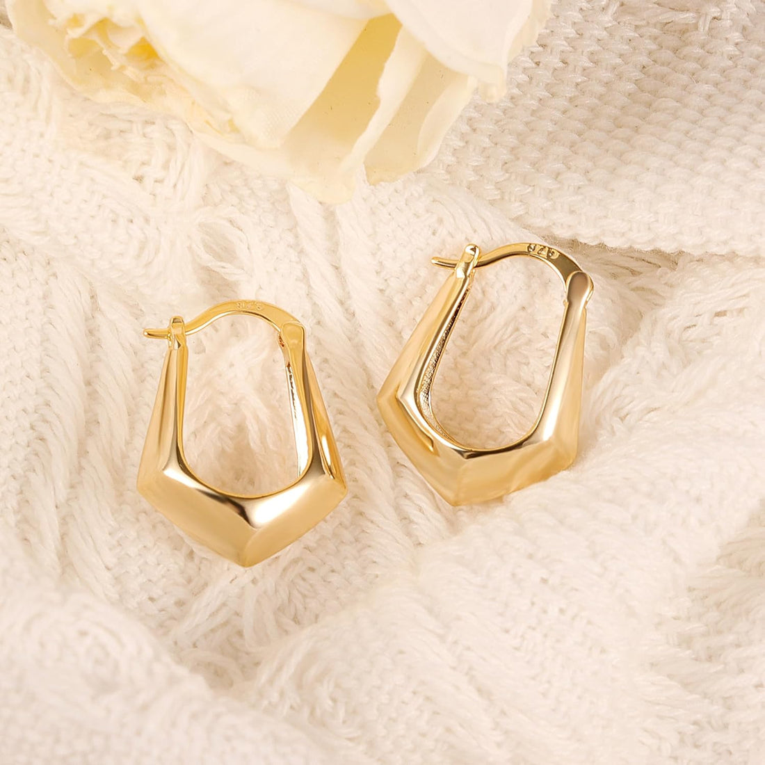 ALEXCRAFT Gold Silver Earrings Chunky Hoop for Women, Thick Silver Hoop Earrings Hypoallergenic 925 Sterling Silver Post Earrings Lightweight Large Earring Women Chunky Hoop Women Girls Jewelry Gift