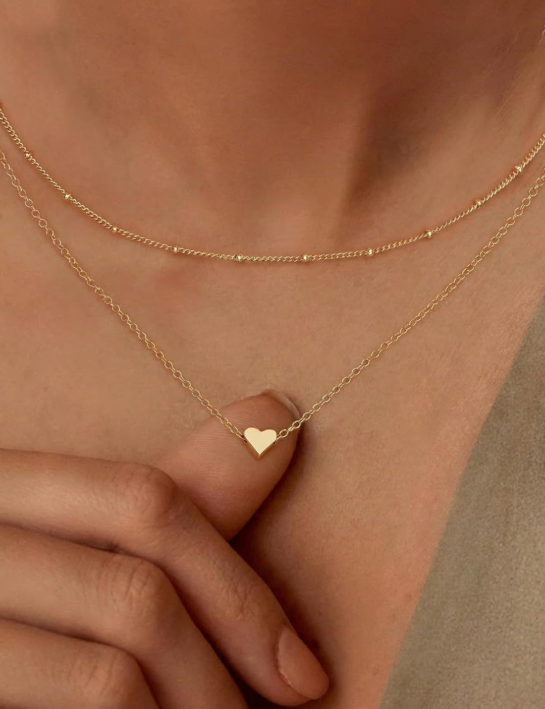 JeweBella Layered Silve Heart Necklace for Women 14K Gold Plated Dainty Heart Pendant Necklaces Chain Necklace for Women Girls Jewelry Gifts Gold/Silver 40+5CM