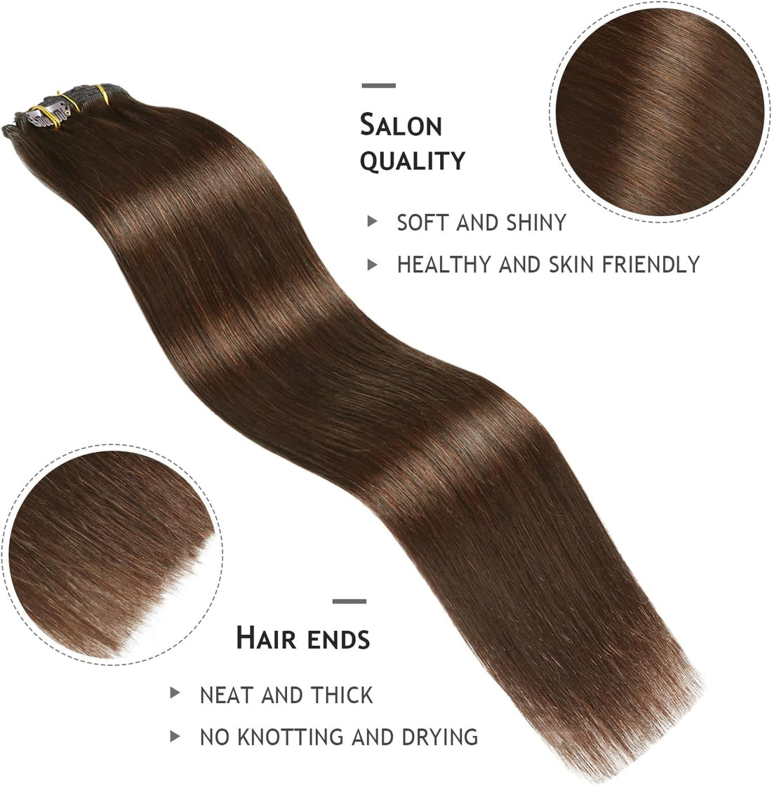 Yilite Clip in Real Human Hair Extensions - 20 Inch, 120g, 8pcs, Double Weft, Medium Brown