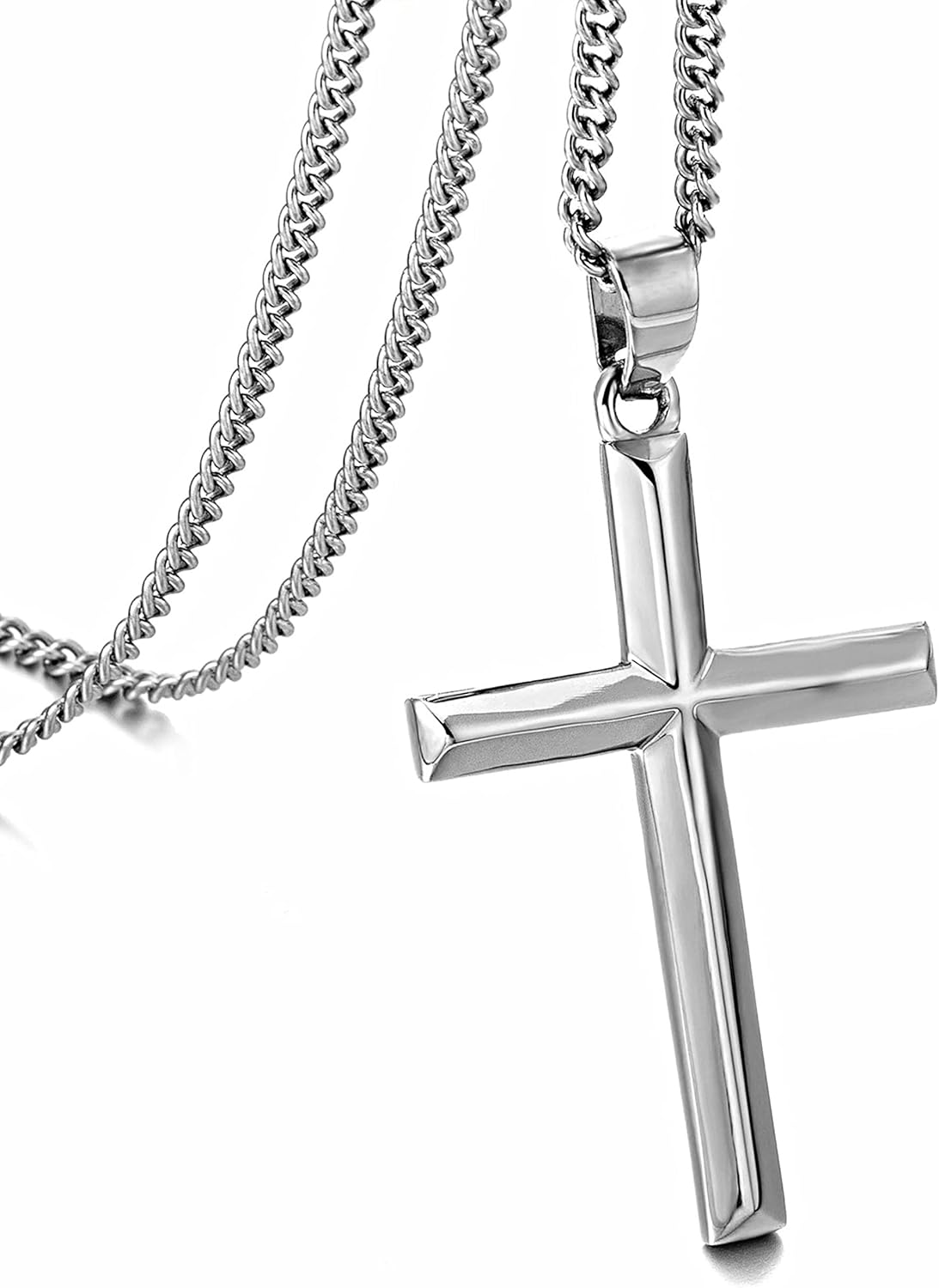 Cross Necklace for Men, Stainless Steel Men's Cross Necklace, Chain with Cross Pendant Silver Black Gold, Stylish Gift for Men Him
