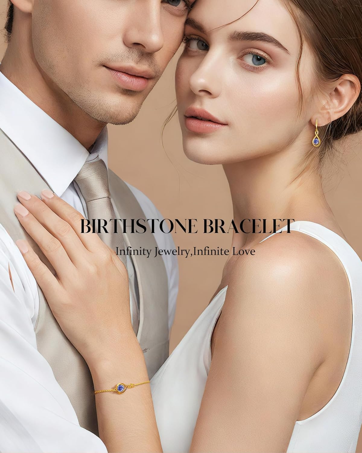 FANCIME Bracelet 925 Sterling Silver Yellow Gold Plated Infinity Birthstone Bracelets for Women Fine Jewellery Birthday Gifts for Her Mom Wife, Chain Length 6.7"+1.2" Extend