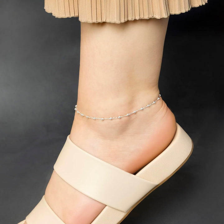 Amberta Italian Sterling Silver Anklet for Women 925 | Adjustable Ankle Bracelets for Women Beaded Heart Summer Jewellery