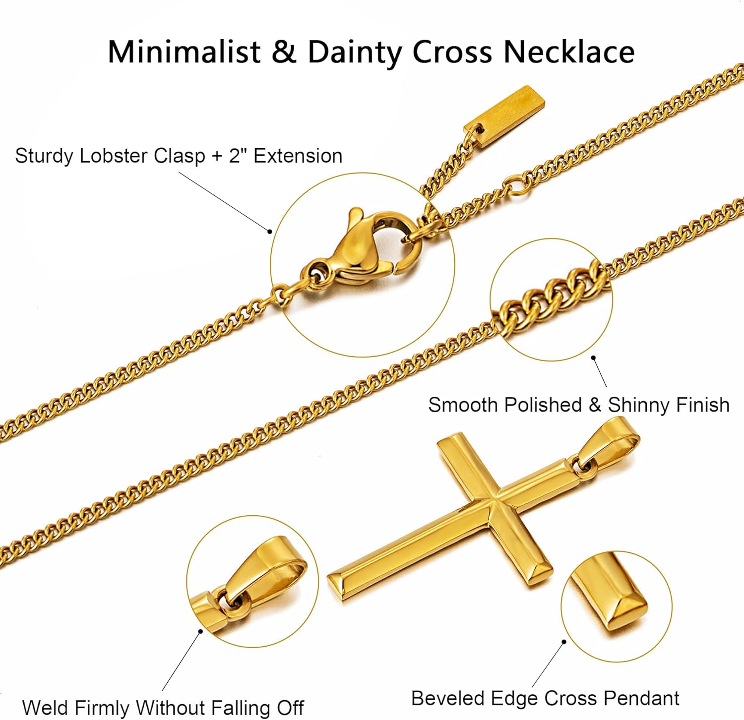 Cross Necklace for Men, Stainless Steel Men's Cross Necklace, Chain with Cross Pendant Silver Black Gold, Stylish Gift for Men Him