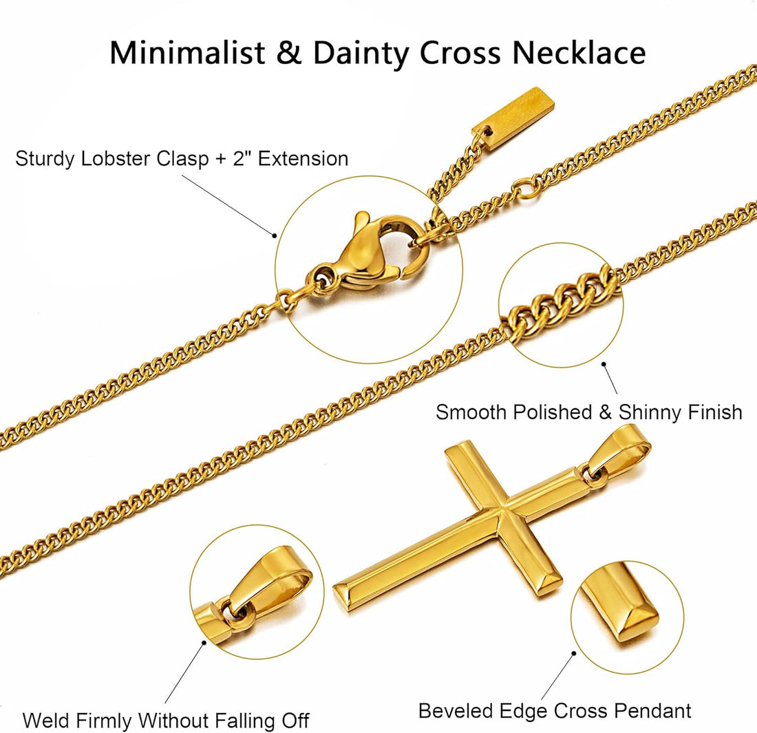 Cross Necklace for Men, Stainless Steel Men's Cross Necklace, Chain with Cross Pendant Silver Black Gold, Stylish Gift for Men Him
