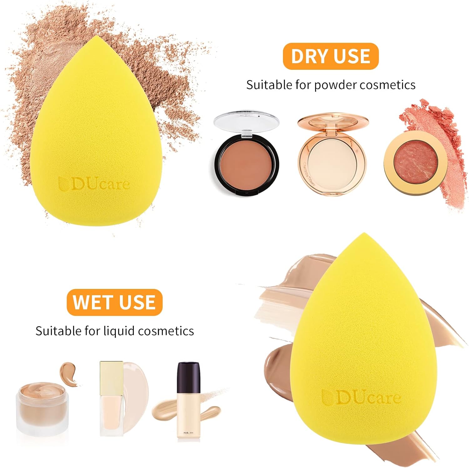 DUcare 4Pcs & 1Pc Makeup Sponges Foundation Brushes - Ideal For Flawless Makeup, Non-latex Blender Beauty Powder Puffs Kabuki Flat Top Face Brush