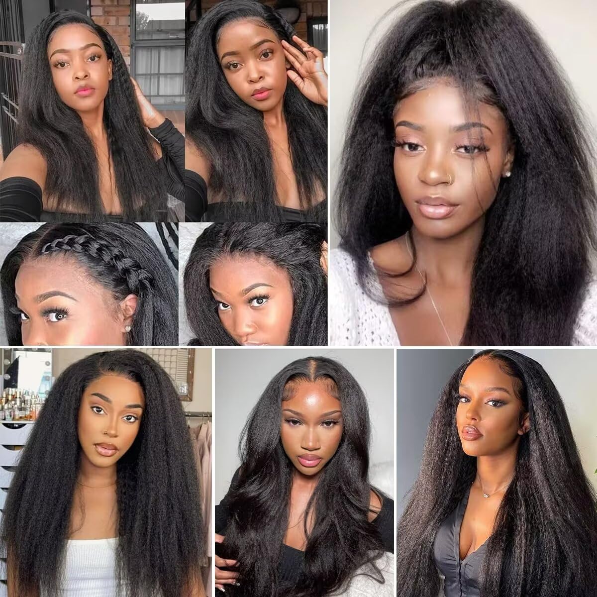 Ladiaryf Yaki Straight Bundles Human Hair Bundles 16 18 20 inch Kinky Straight Hair 3 Bundle 10A Brazilian Kinky Straight Human Hair Weave For Black Women Natural Color