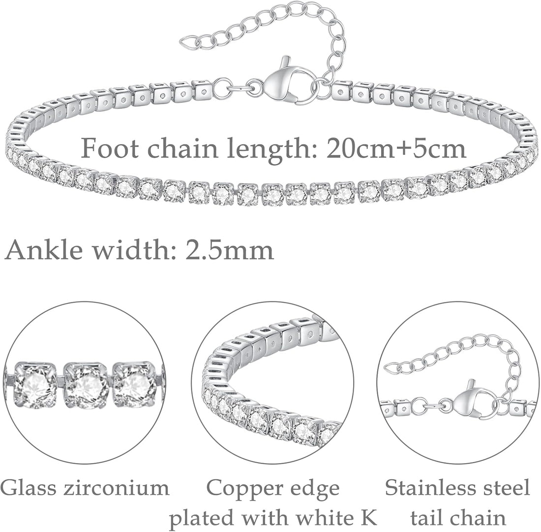 HUABOLA CALYN Ankle Bracelets for Women, Stainless Steel Waterproof Women's Anklets with Zirconia, Tennis Anklet Jewelry Gift for Beach Summer