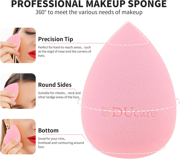 DUcare 4Pcs & 1Pc Makeup Sponges Foundation Brushes - Ideal For Flawless Makeup, Non-latex Blender Beauty Powder Puffs Kabuki Flat Top Face Brush