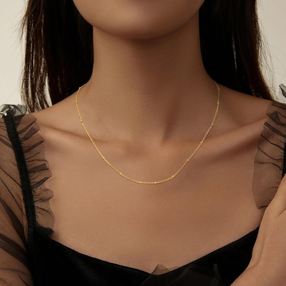 LOLIAS 925 Sterling Silver Necklaces for Women Girls Ladies 14K Gold Silver Necklace Chain Ball Bead Choker Necklace Gold Plated Necklace for Womens Teen Girlfriend Sister Friend Birthday