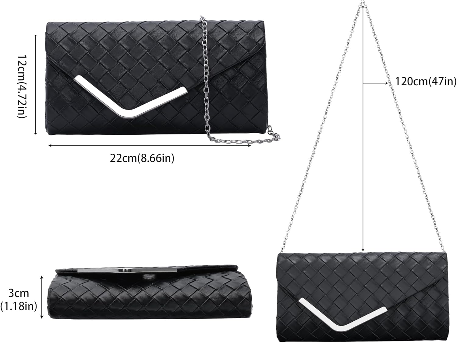 Larcenciel Women's Clutches, Shiny Sequins Evening Bags with Detachable Chain, Envelope Handbags for Ladies, Elegant Cross Body Shoulder Bags Purses Wallet for Women Bridal Prom Party Wedding