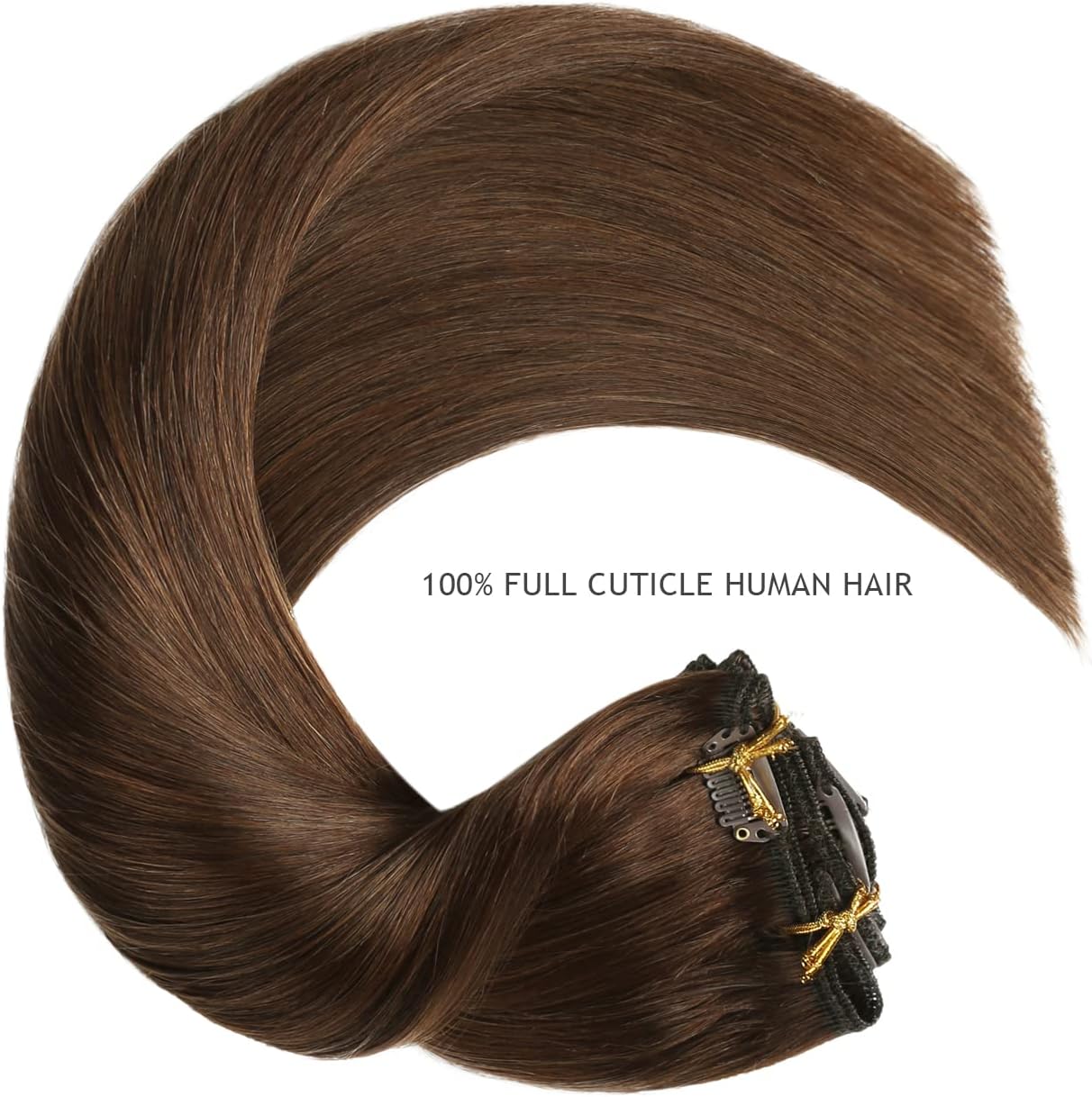 Yilite Clip in Real Human Hair Extensions - 20 Inch, 120g, 8pcs, Double Weft, Medium Brown