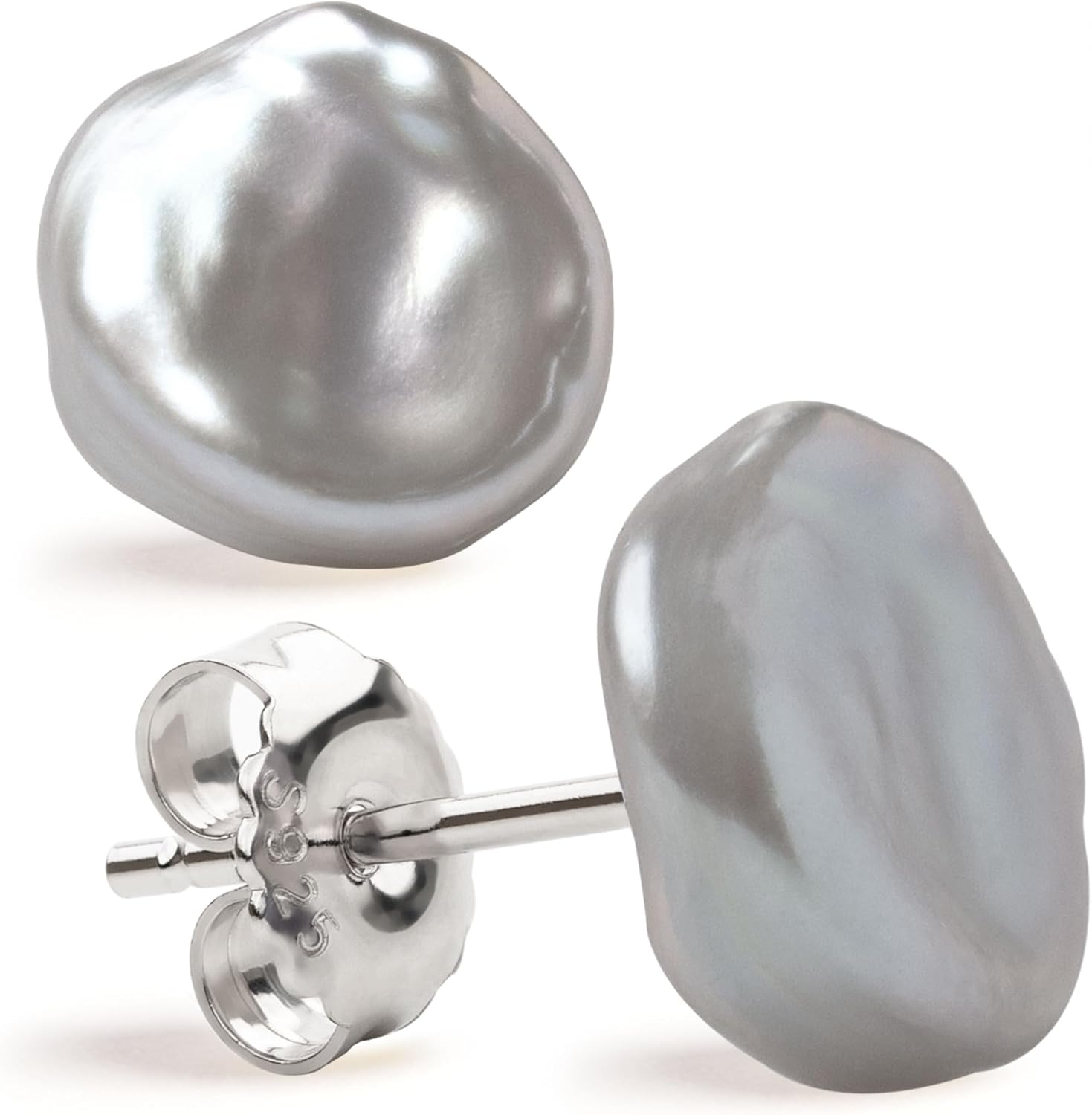 Woman Pearl Earrings Freshwater Cultured Keshi Pearls in White and Gray by SECRET & YOU | Sterling Silver 925 | Available in 10 sizes from 7-8 mm to 15-16 mm