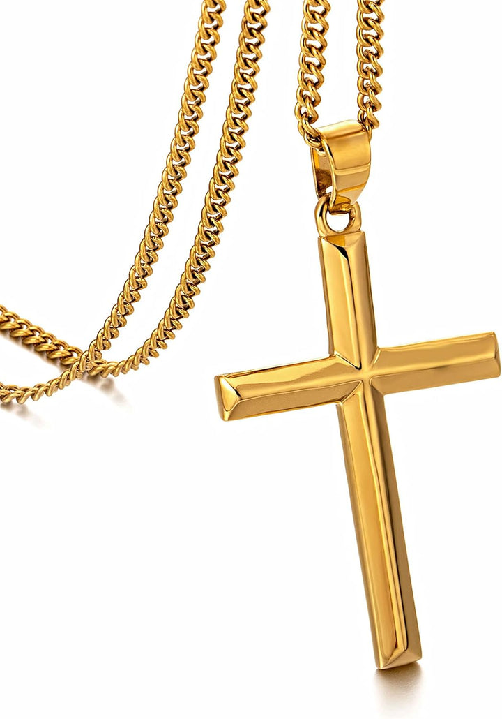 Cross Necklace for Men, Stainless Steel Men's Cross Necklace, Chain with Cross Pendant Silver Black Gold, Stylish Gift for Men Him