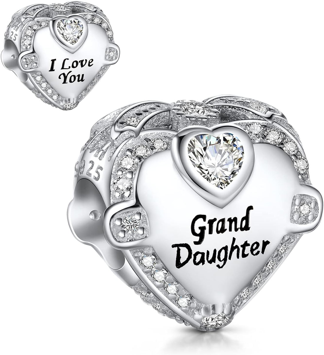 NINGAN Family Charm for Bracelet - Mothers Day & Birthday Gifts for Women 925 Sterling Silver Heart Cubic Zirconia Bead for Necklace