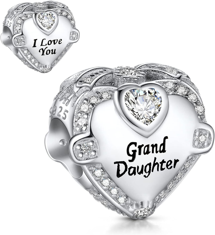 NINGAN Family Charm for Bracelet - Mothers Day & Birthday Gifts for Women 925 Sterling Silver Heart Cubic Zirconia Bead for Necklace