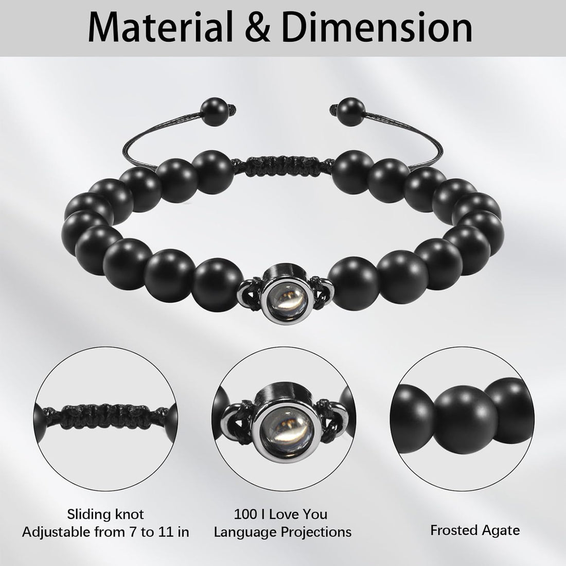 SUNSH Father's Day Gift, Dad Bracelet, Gift for Dad, Mens Bracelets,Father's Day/Thanksgiving/Birthday Gift, I Love You in 100 Languages Projected Stone Bracelet, Personalised Gifts