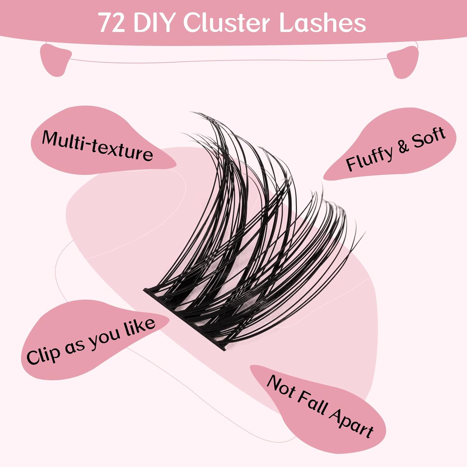 Cluster Lashes 72 Pcs Lash Clusters DIY Eyelash Extension Individual Cluster Eyelashes Tender Style Self-Application Fluffy Super Thin Band Reusable Soft & Comfortable(Tender-D-8-16mix)