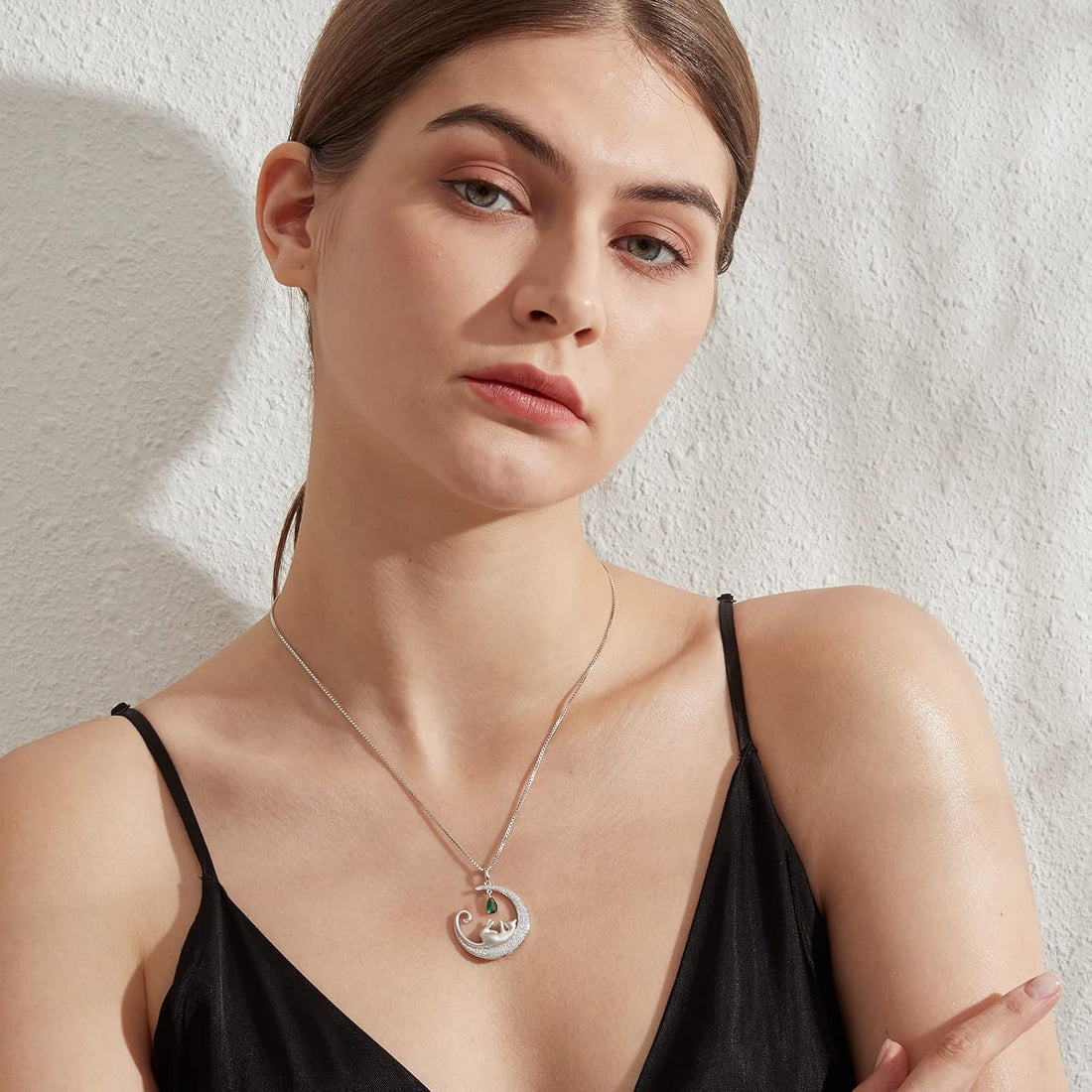 Jiamiaoi Cat Necklace for Women 925 Sterling Silver Cat Necklace Cute Cat Jewelry,Diamond Cat Necklace Cubic Zirconia Silver Necklaces for Women