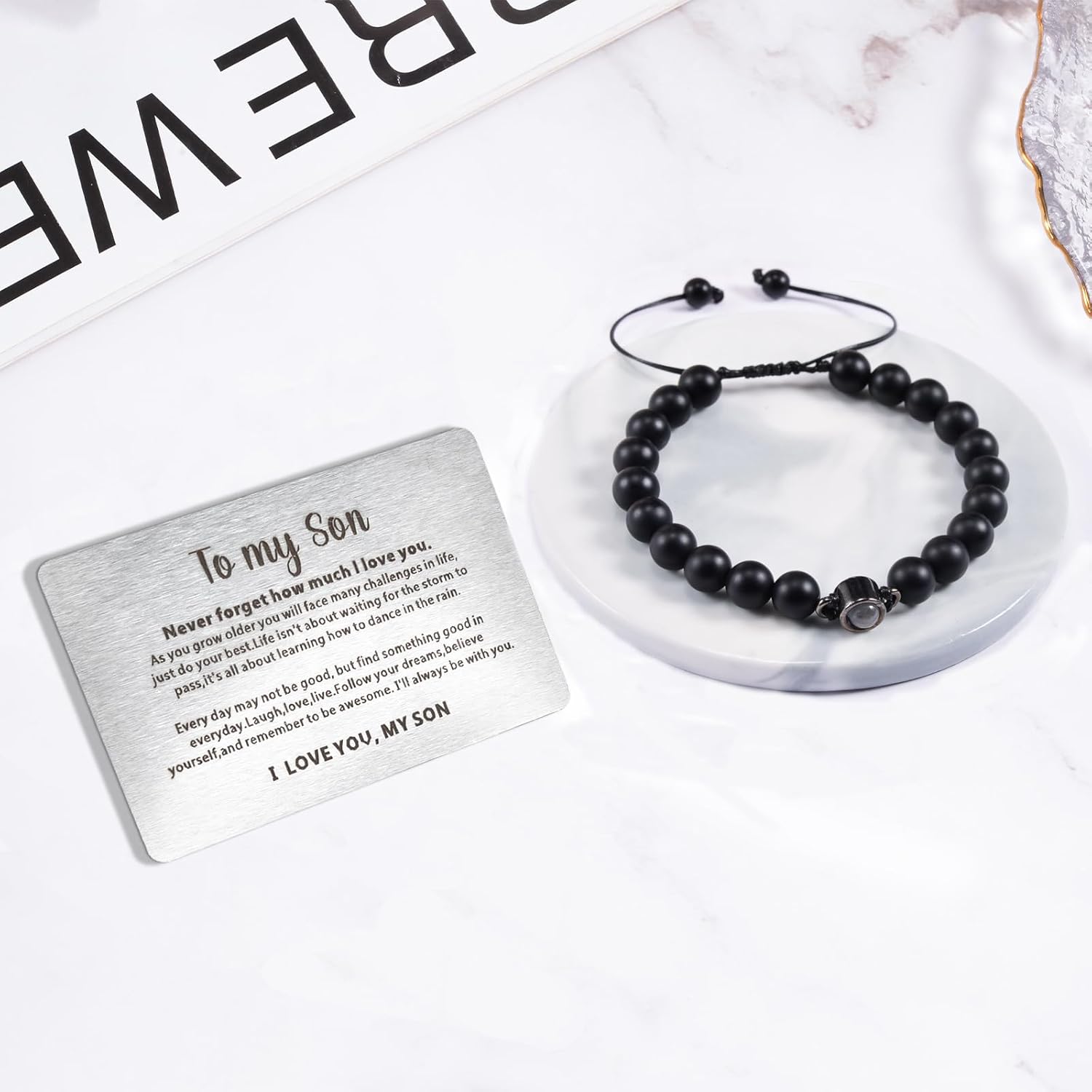 SUNSH Father's Day Gift, Dad Bracelet, Gift for Dad, Mens Bracelets,Father's Day/Thanksgiving/Birthday Gift, I Love You in 100 Languages Projected Stone Bracelet, Personalised Gifts