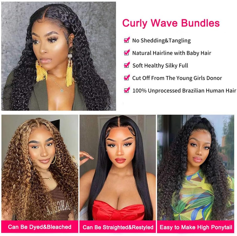 Curly Wave Bundles Human Hair Brazilian Curly Human Hair Bundles 3 Bundles Kinky Curly Human Hair Brazilian Virgin Human Hair Bundles 80 Gram/Bundle (Total 240 Gram), 20 22 24 Inches, Natural Color