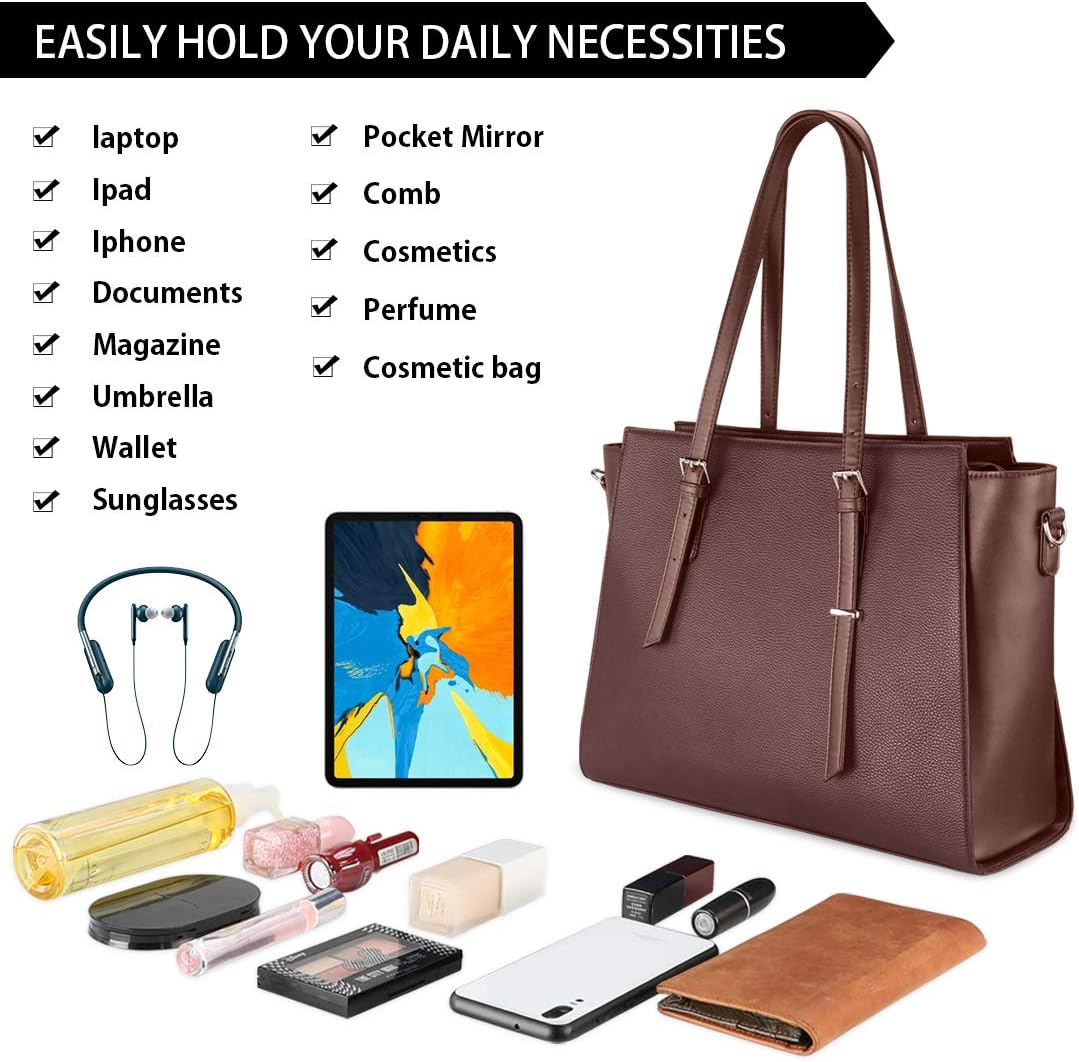 NEWHEY Laptop Bags for women Large Leather Handbags Ladies Laptop Tote Bag Business Work Shoulder Bag Lightweight 15.6 Inch