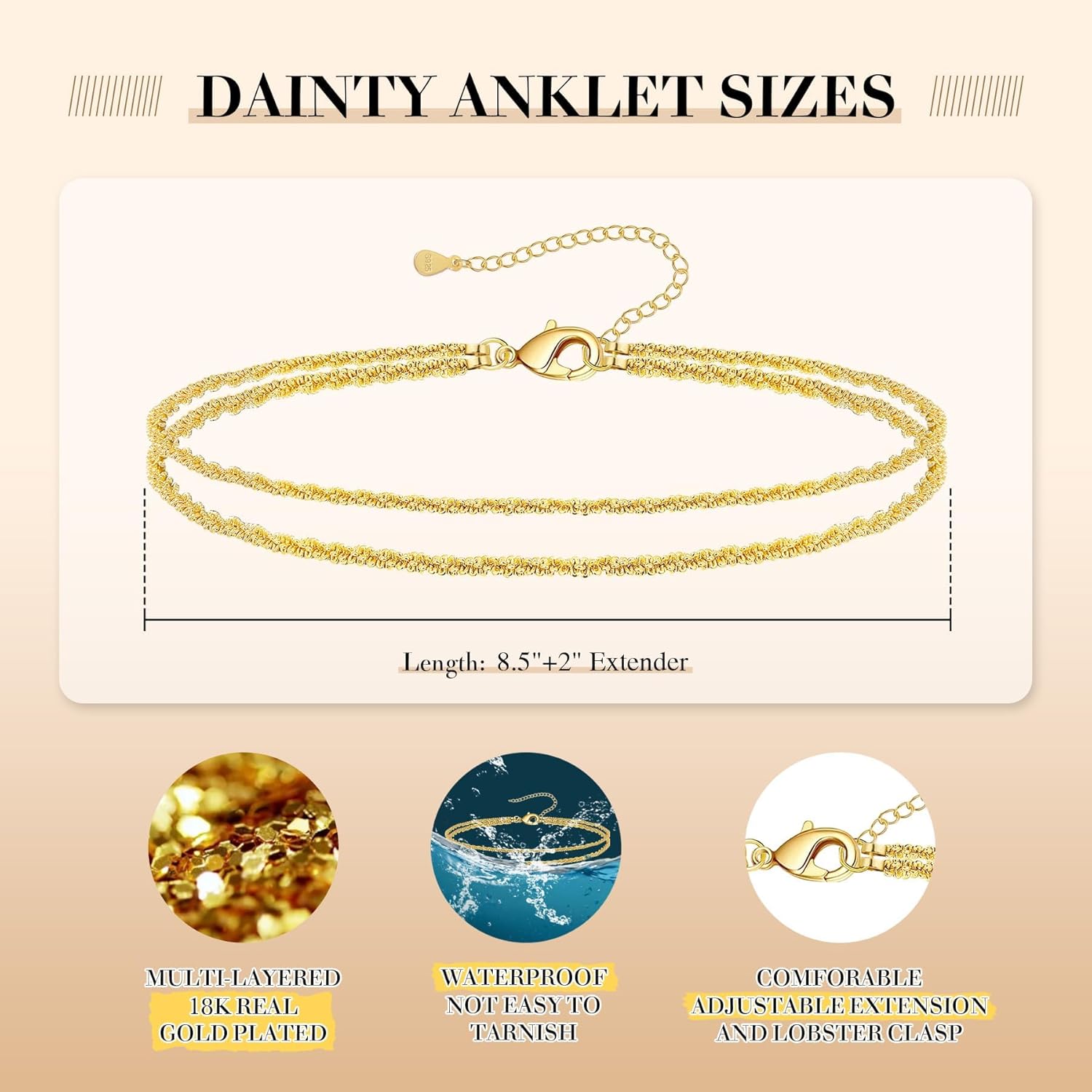 Kenivira Anklets for Women, Dainty Layered Waterproof Adjustable Anklet Set, Beaded Rope Link Beach Ankle Bracelets