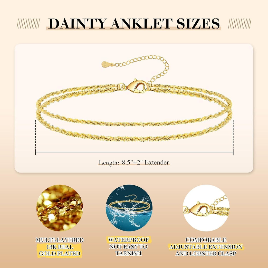 Kenivira Anklets for Women, Dainty Layered Waterproof Adjustable Anklet Set, Beaded Rope Link Beach Ankle Bracelets