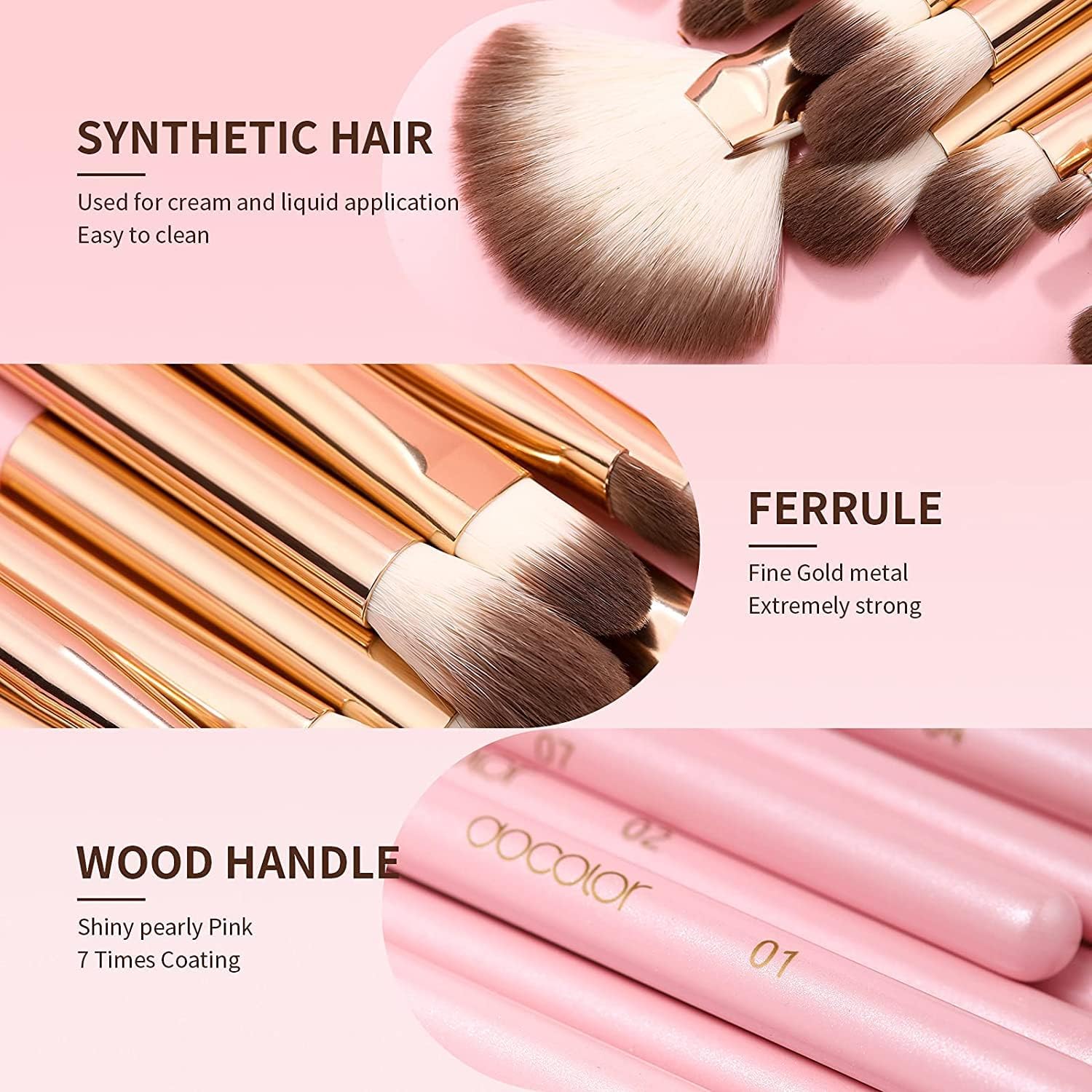 Docolor Eye Makeup Brushes 15Pcs Synthetic Eyeshadow Brush Eye Makeup Brush Set with Soft Hairs Professional Eye Shadow Blending Concealer Eyebrow Eye Liners Premium Eye Make Up Brushes Set(Pink)
