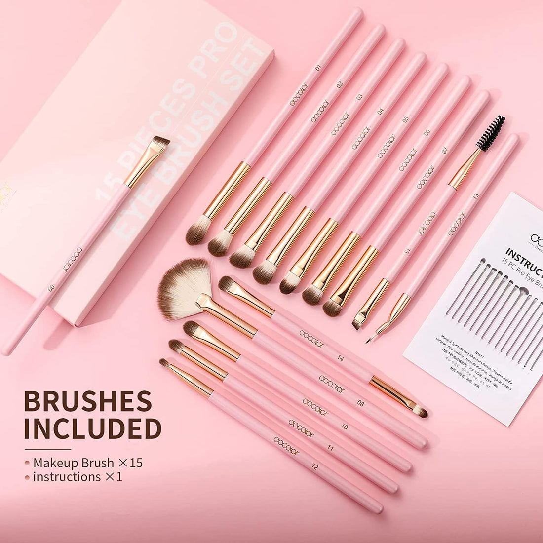 Docolor Eye Makeup Brushes 15Pcs Synthetic Eyeshadow Brush Eye Makeup Brush Set with Soft Hairs Professional Eye Shadow Blending Concealer Eyebrow Eye Liners Premium Eye Make Up Brushes Set(Pink)