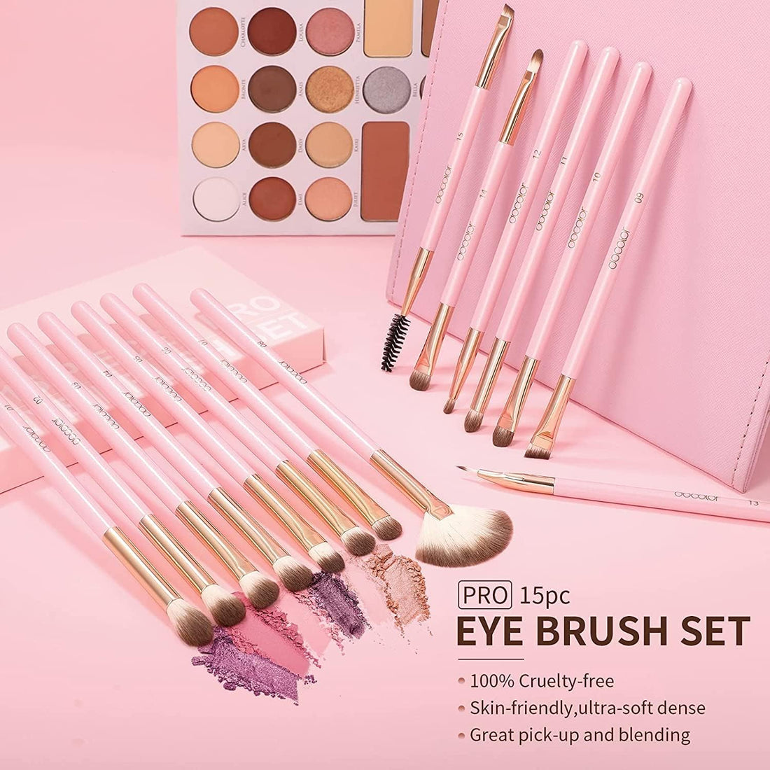 Docolor Eye Makeup Brushes 15Pcs Synthetic Eyeshadow Brush Eye Makeup Brush Set with Soft Hairs Professional Eye Shadow Blending Concealer Eyebrow Eye Liners Premium Eye Make Up Brushes Set(Pink)