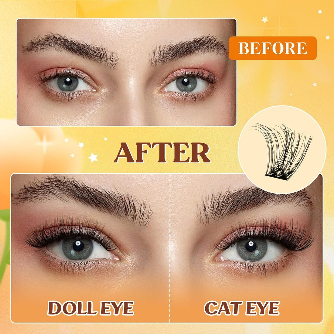 QUEWEL Pre Glued Eyelashes Natural Lash Clusters, C Curve Pre Glued Cluster Lashes, Strong Hold 10-16MM No Glue Needed Self Adhesive Eyelashes DIY at Home(MJ02-DH)