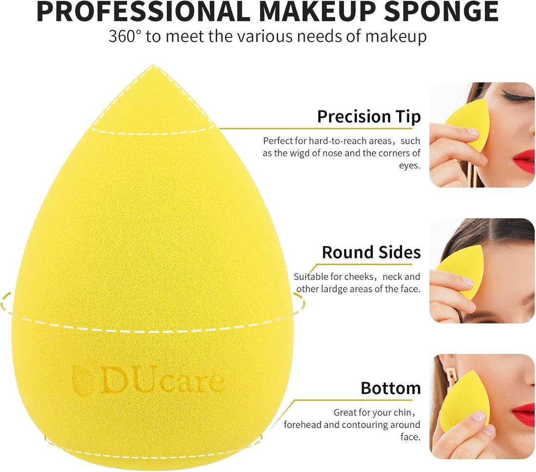 DUcare 4Pcs & 1Pc Makeup Sponges Foundation Brushes - Ideal For Flawless Makeup, Non-latex Blender Beauty Powder Puffs Kabuki Flat Top Face Brush